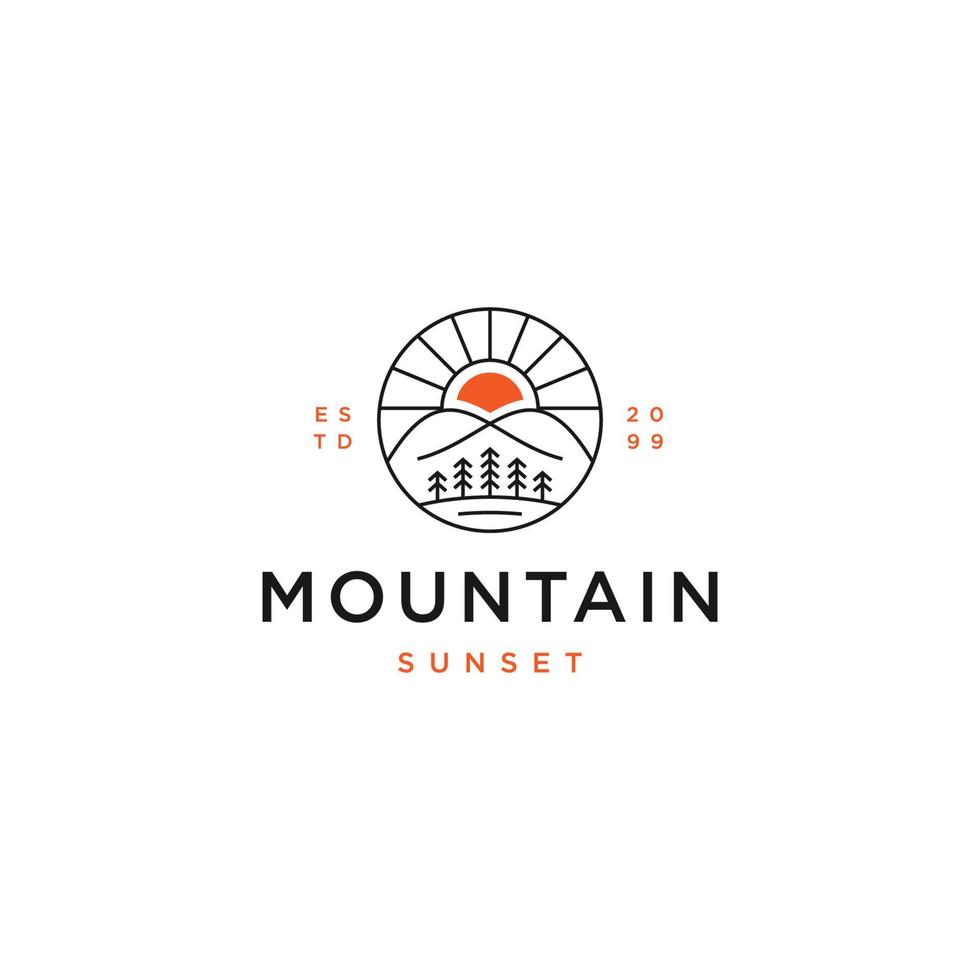Mountain sunset line logo icon design template vector