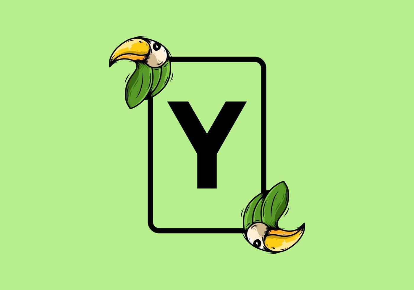 pájaro verde con letra inicial y vector