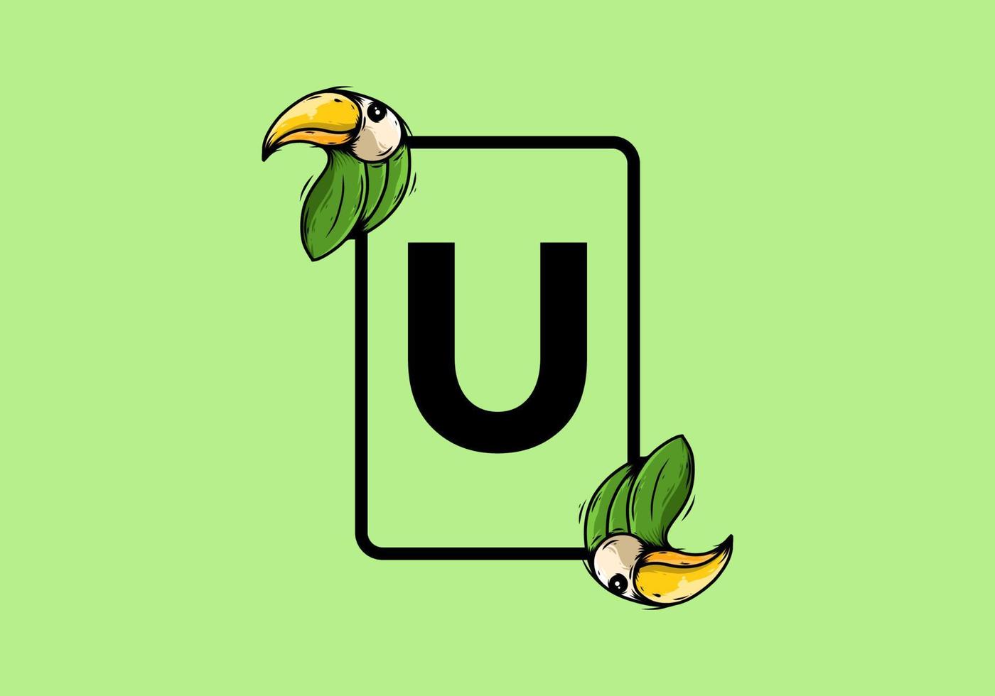 Green bird with U initial letter vector