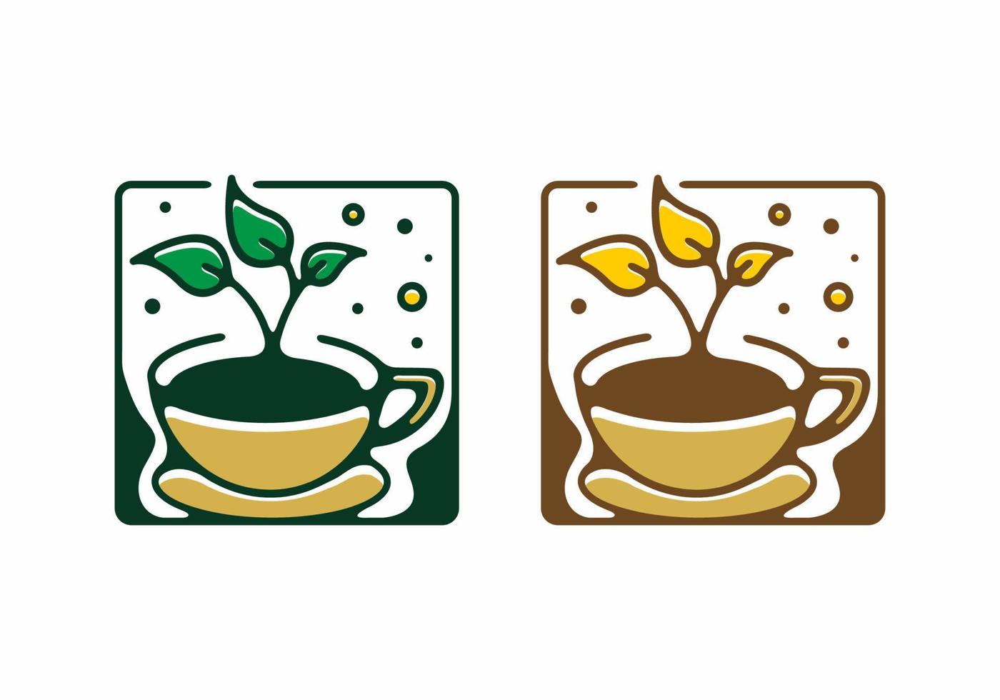 Green and brown color of coffee and plant line art illustration vector