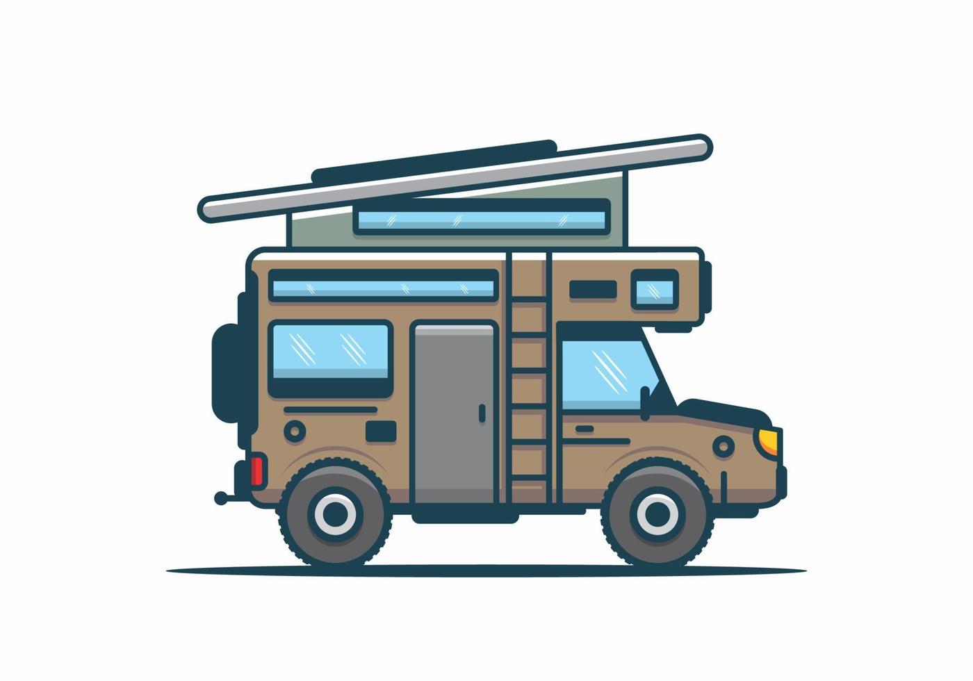 Camping with van flat illustration vector
