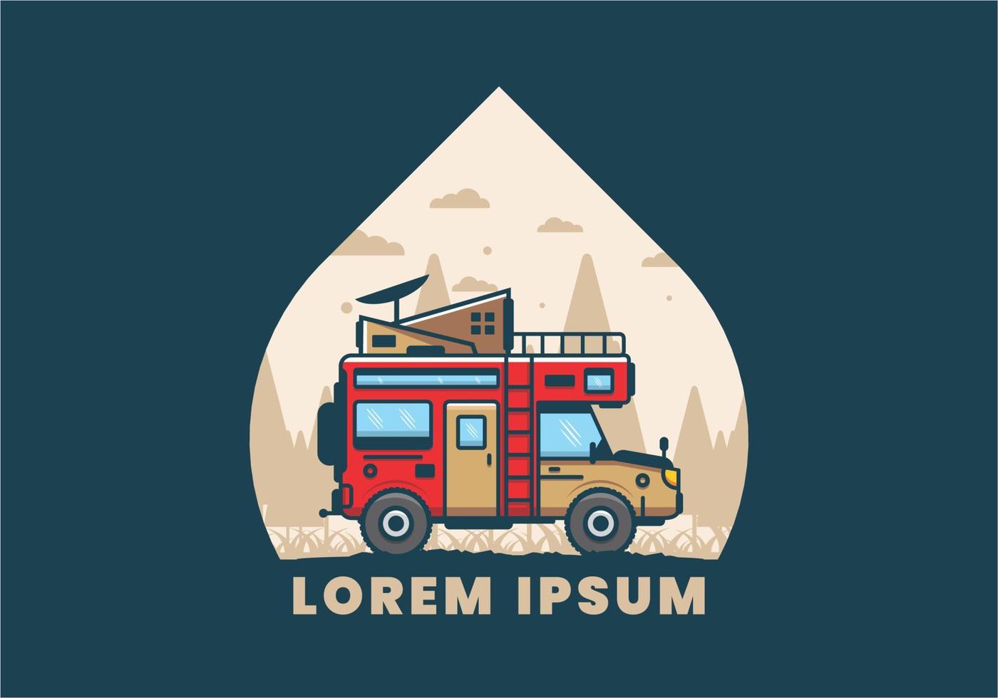 Strong big camper van camping illustration vector