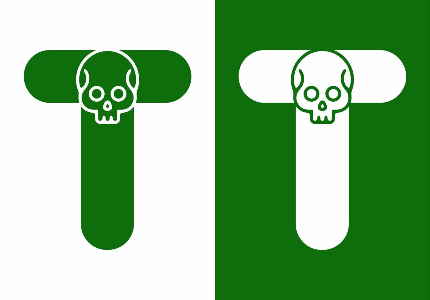 Green white of T initial letter with skull head vector