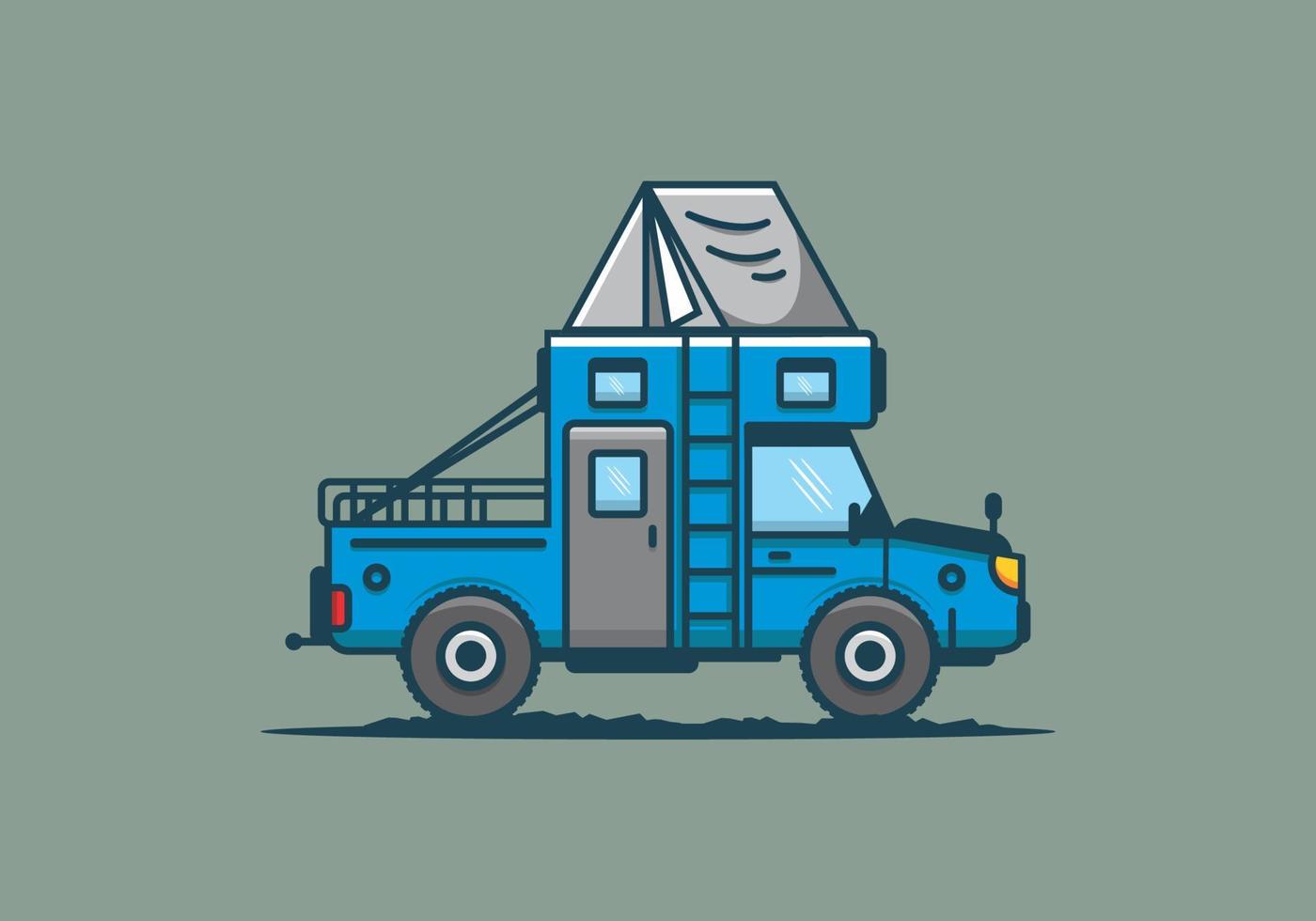 Colorful camping truck flat illustration vector