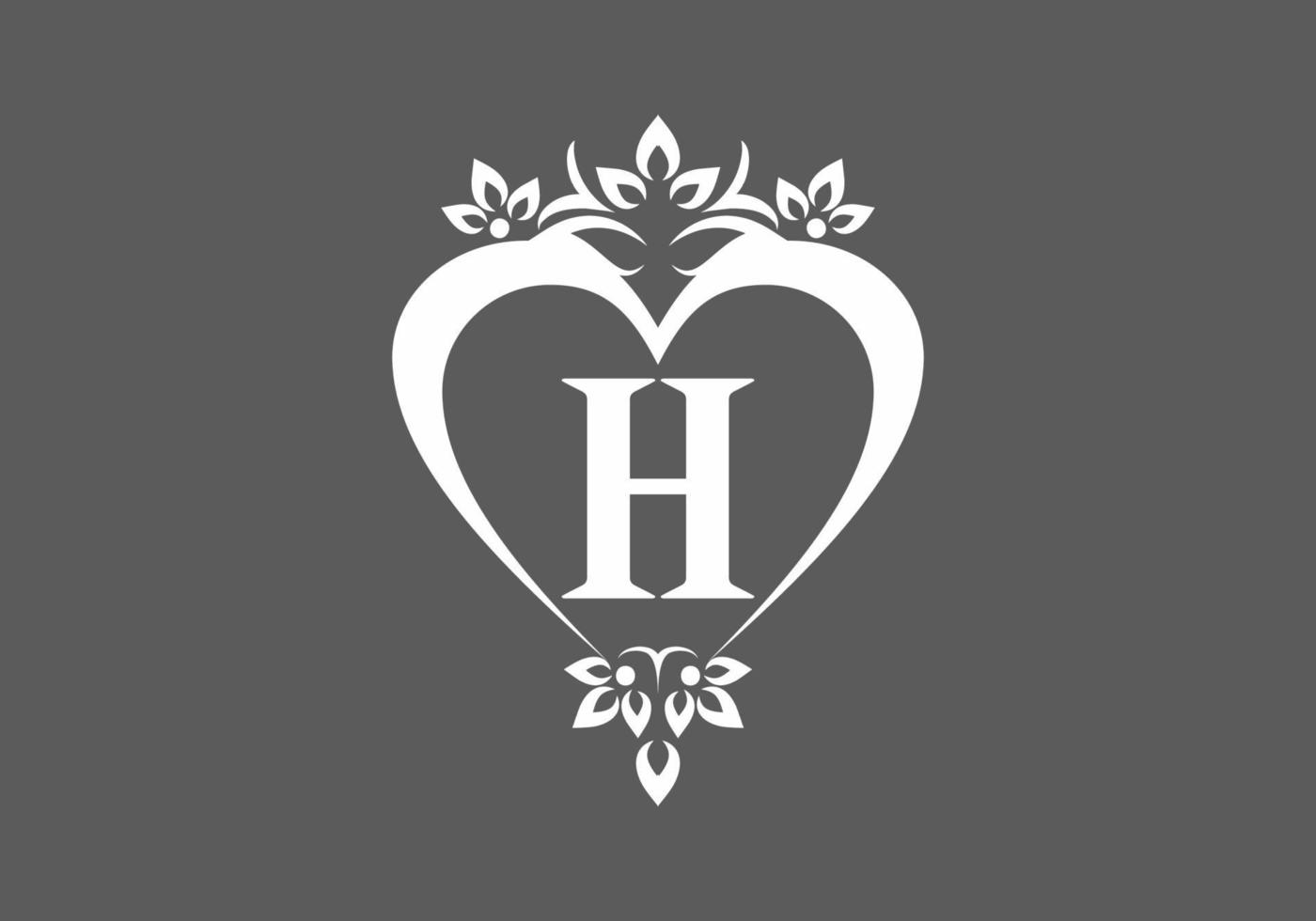 gris blanco de h letra inicial en forma de amor clásica vector