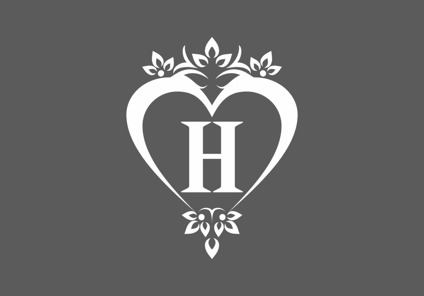 Grey white of H initial letter in classic love shape vector