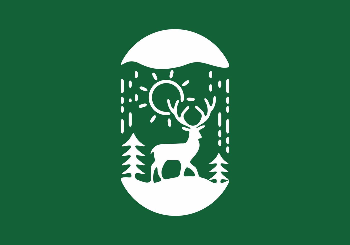 Green white rain deer badge illustration vector