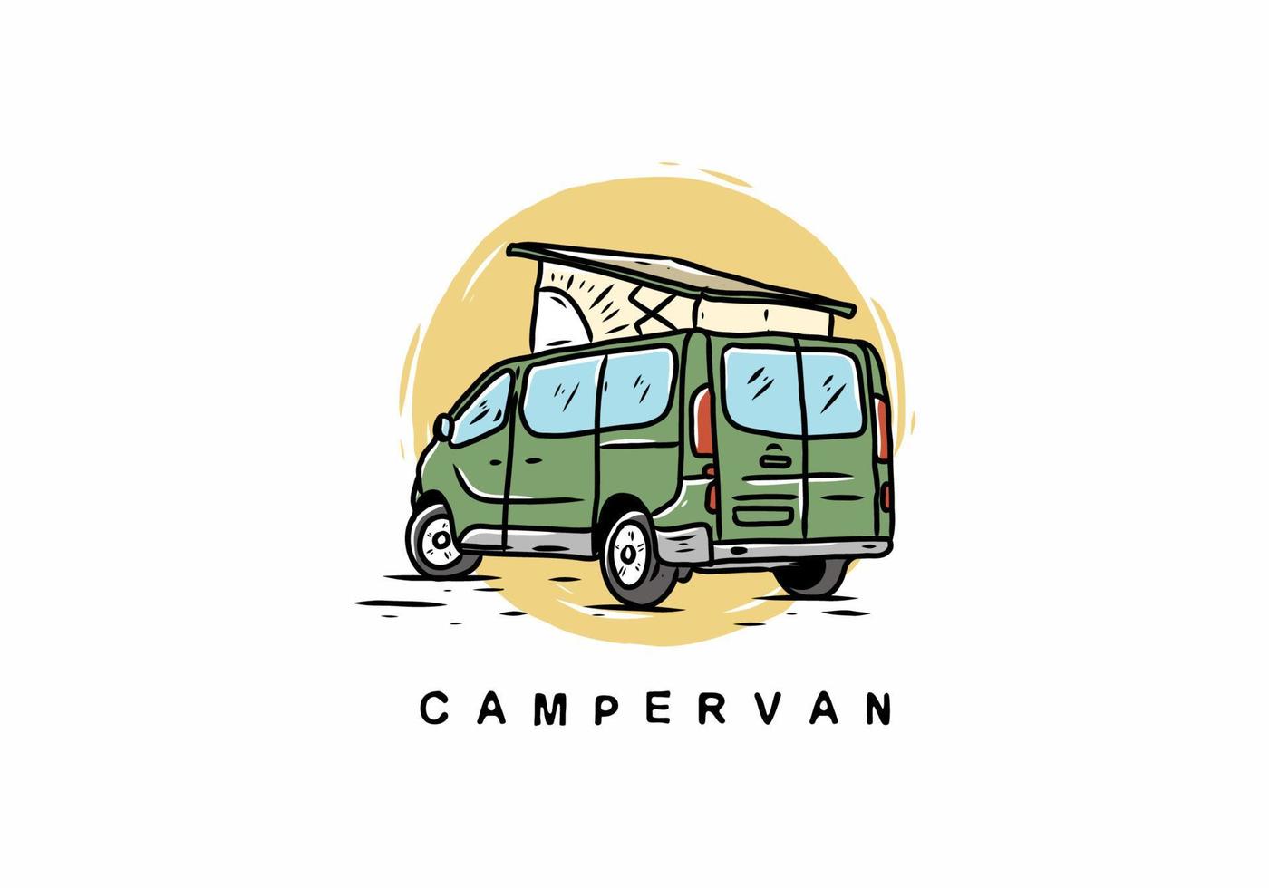 Green illustration drawing of campervan vector