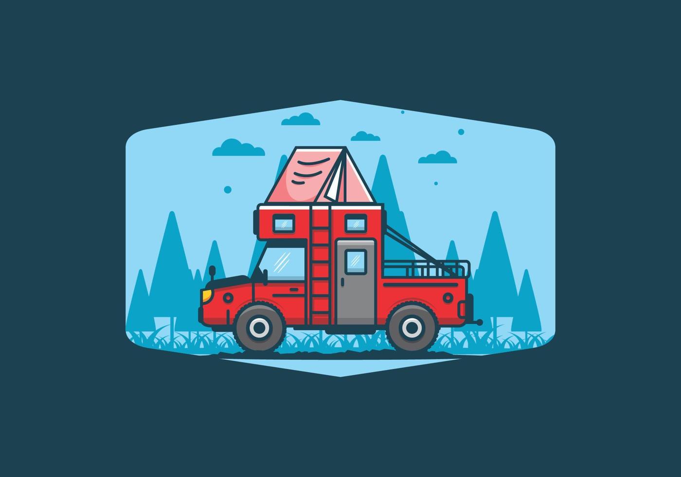 Colorful camping truck flat illustration vector