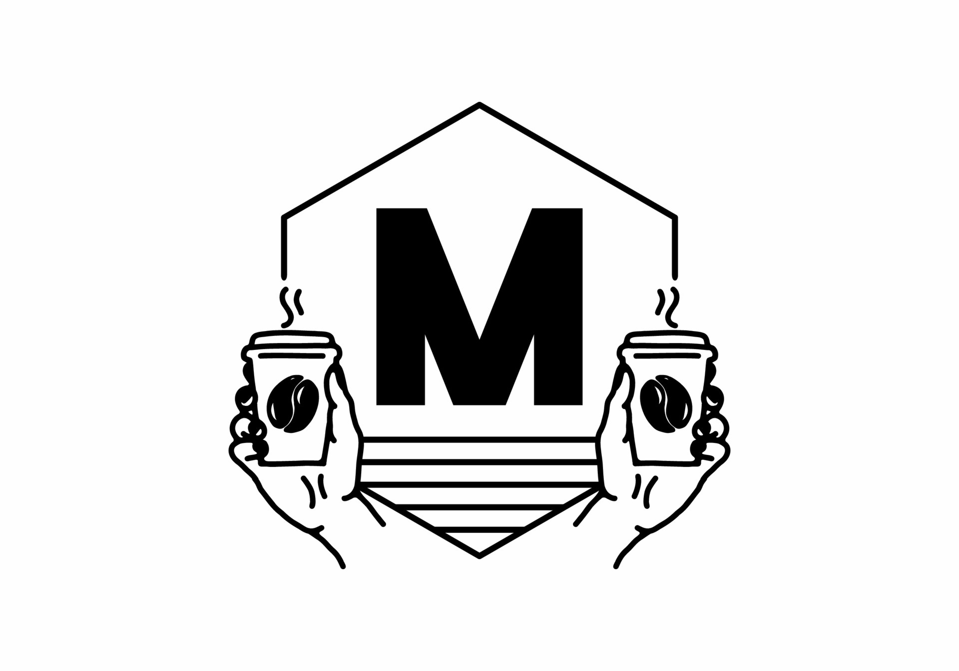 Hand holding a coffee cup line art with M initial letter 6925520 Vector