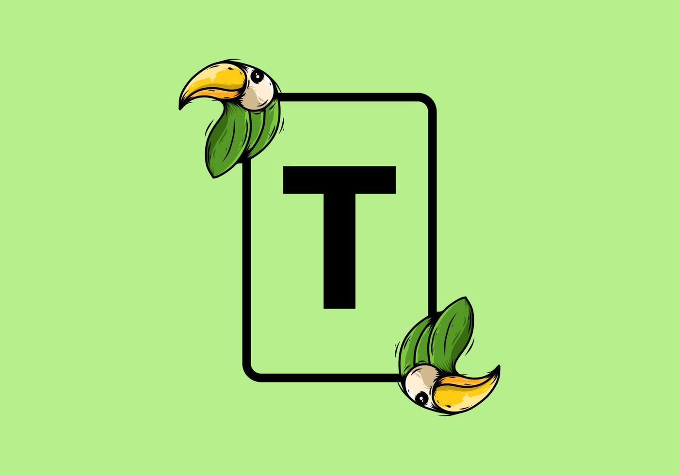 Green bird with T initial letter vector