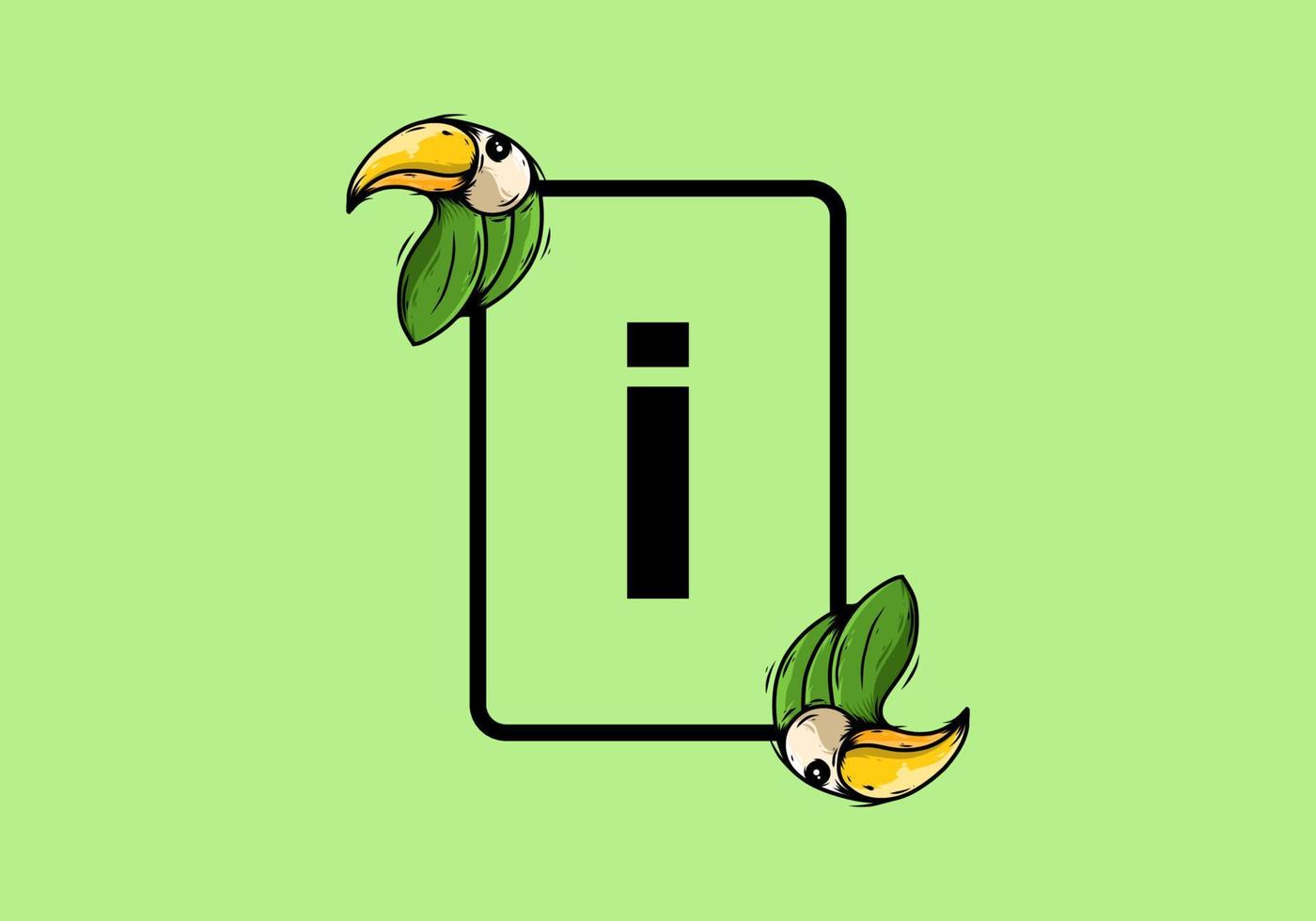 pájaro verde con letra inicial i vector