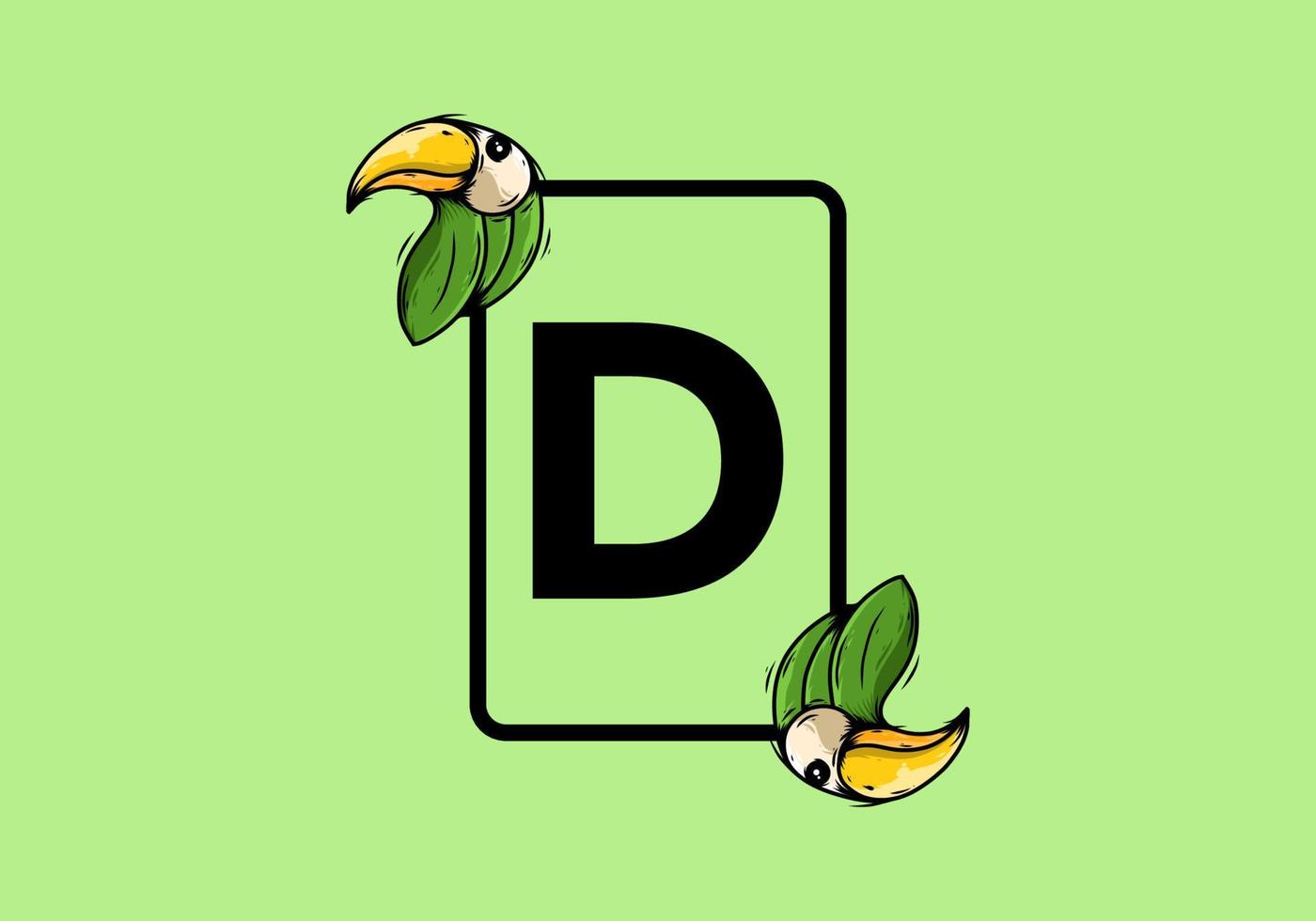 Green bird with D initial letter vector