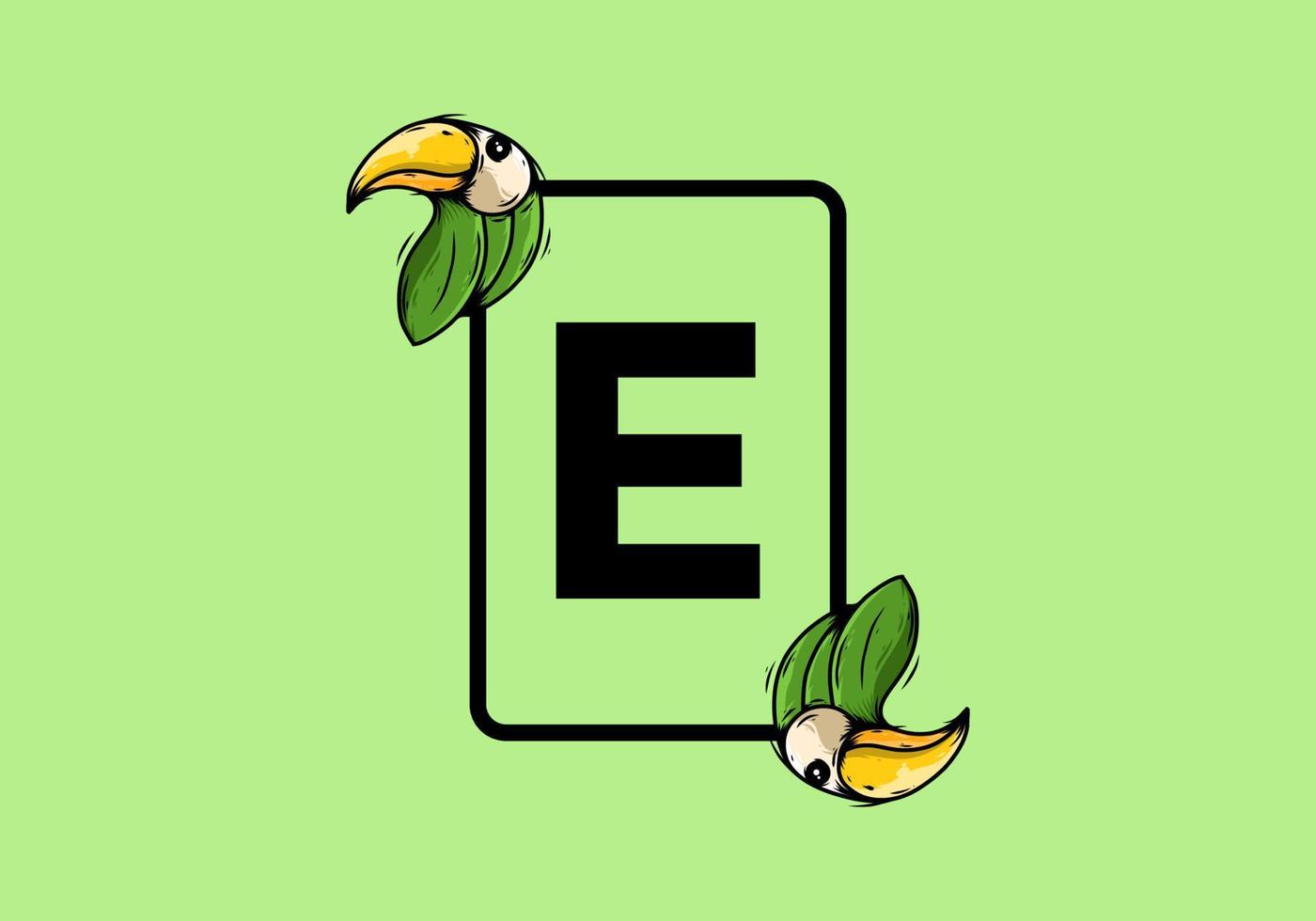 Green bird with E initial letter vector
