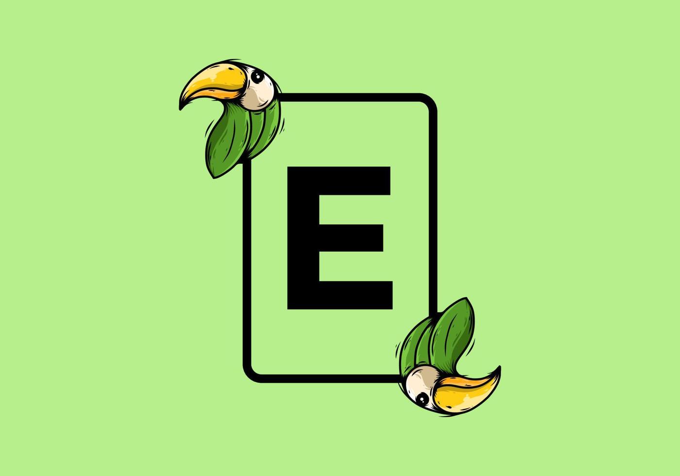 Green bird with E initial letter vector