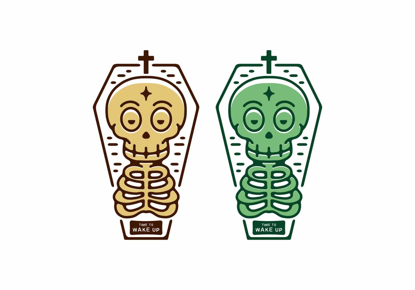 color verde y marrón del esqueleto en el ataúd vector