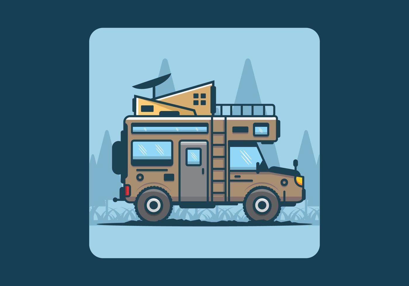 Strong big camper van camping illustration vector
