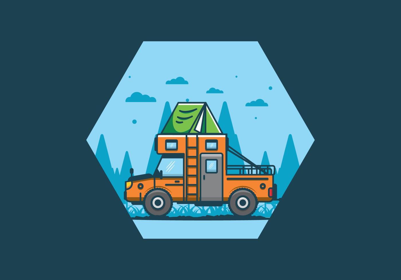 Colorful camping truck flat illustration vector