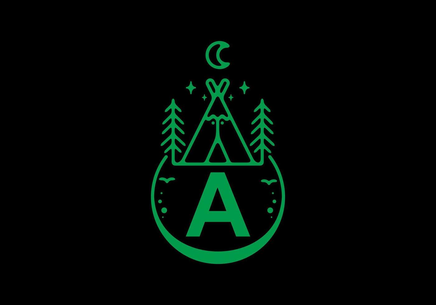 Green color of A initial letter in camping circle badge vector