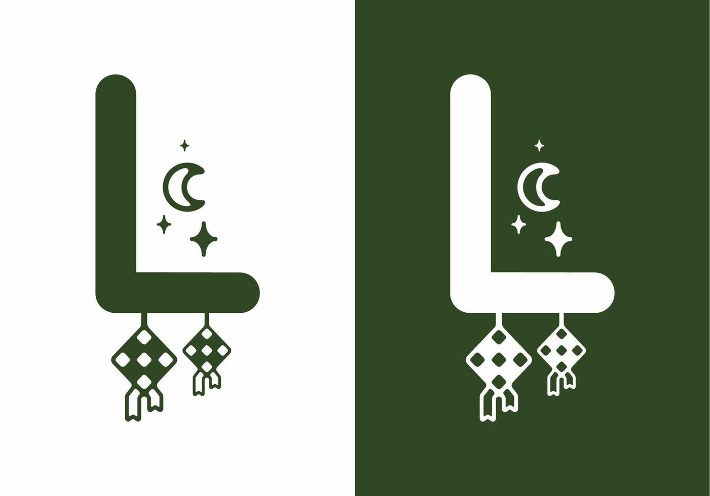 Green and white color of L initial letter in ramadan theme vector