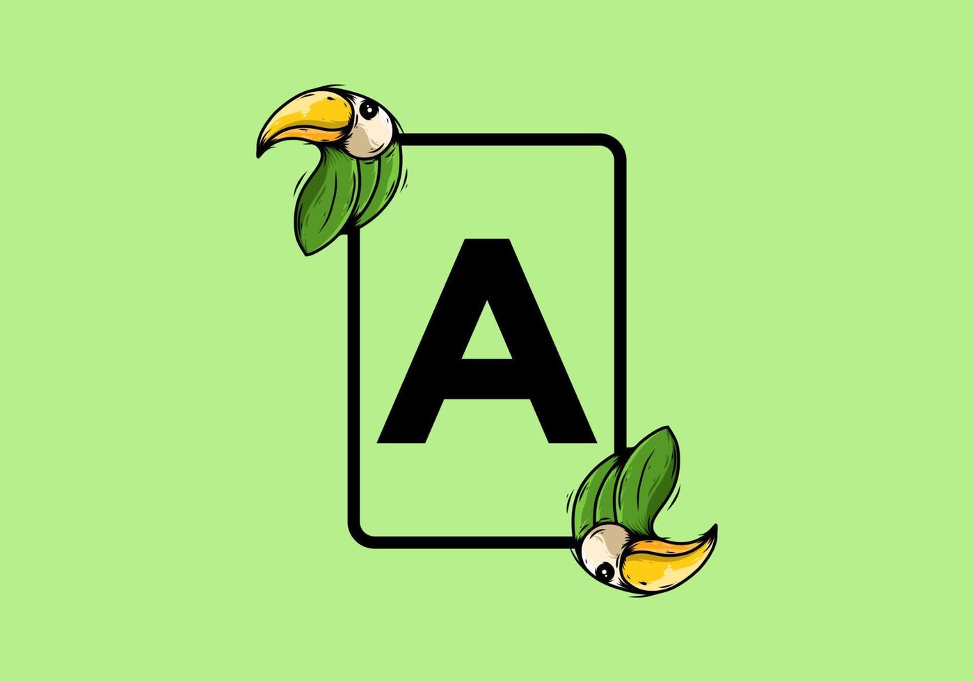 Green bird with A initial letter vector