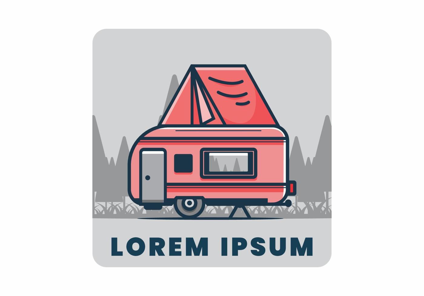 Camping with van flat illustration vector