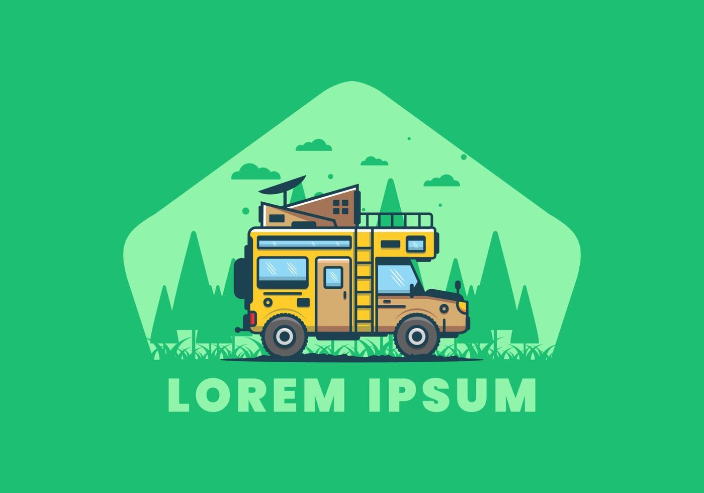 Strong big camper van camping illustration vector