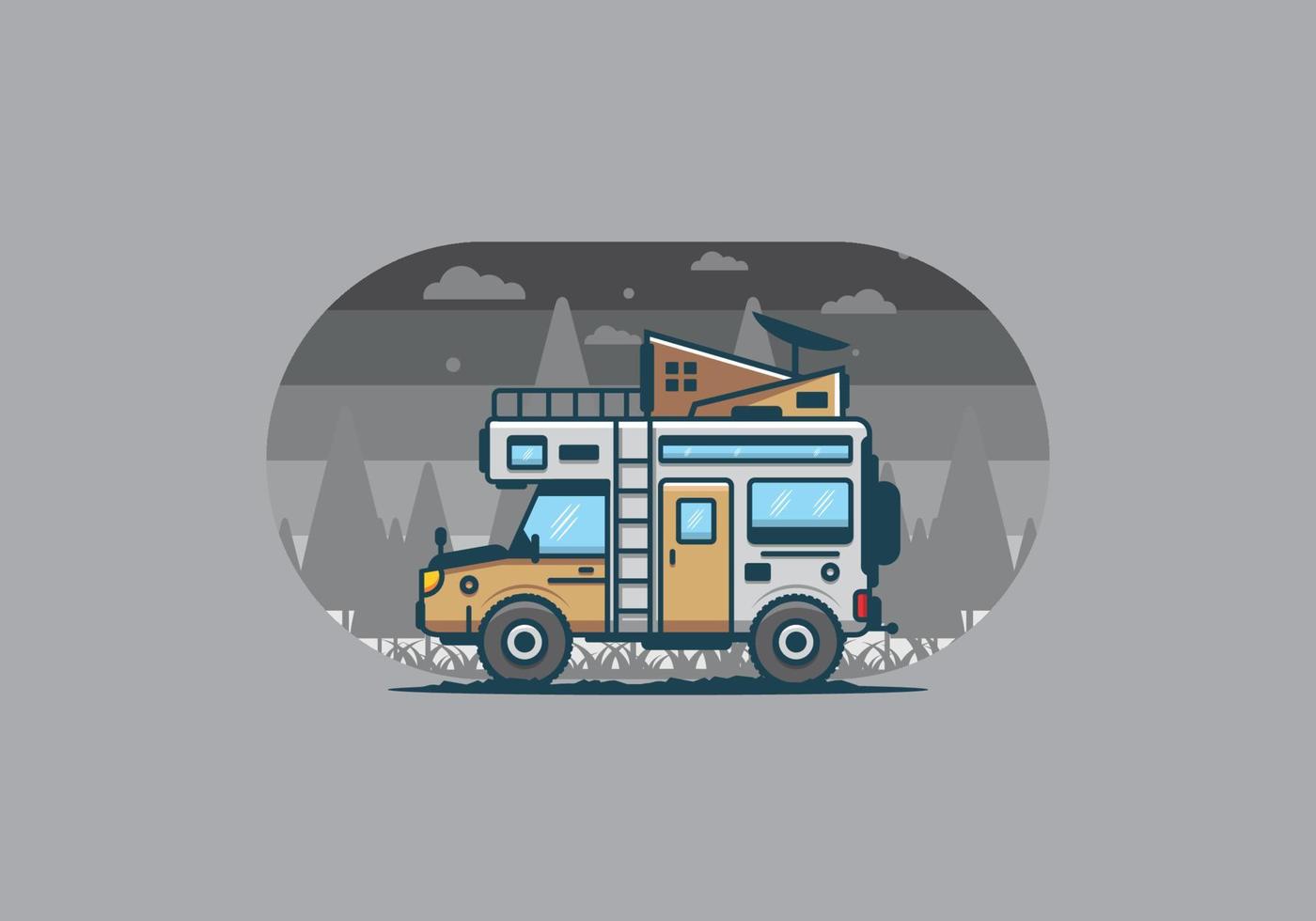 Strong big camper van camping illustration vector