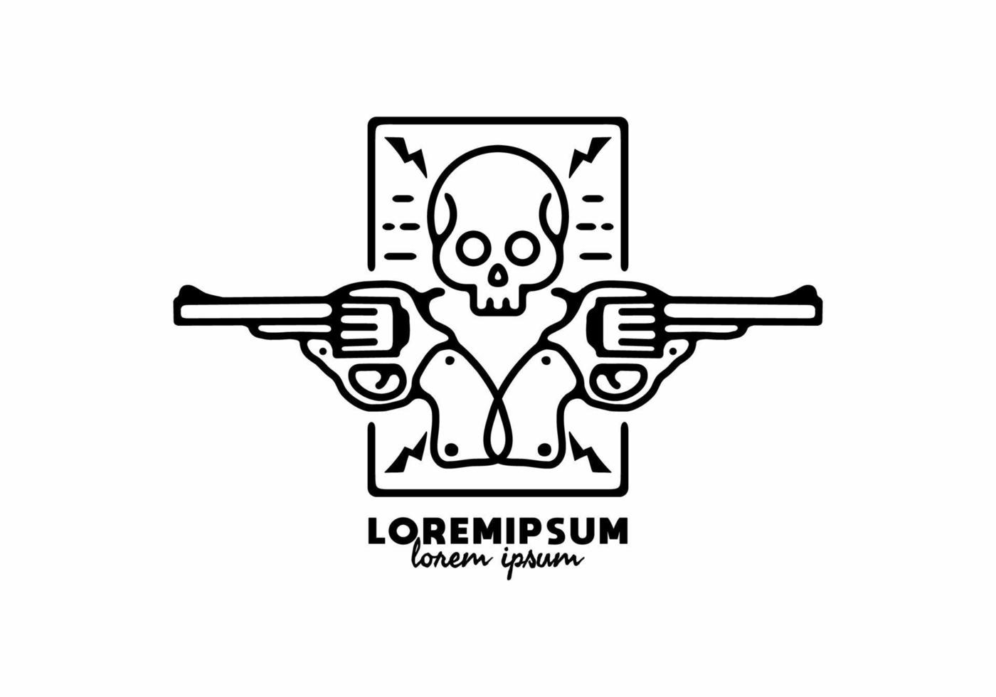 Gun and skull line art illustration vector