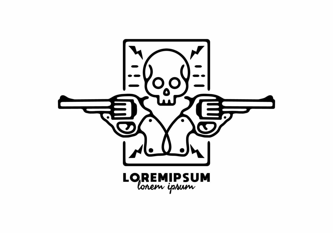 Gun and skull line art illustration vector