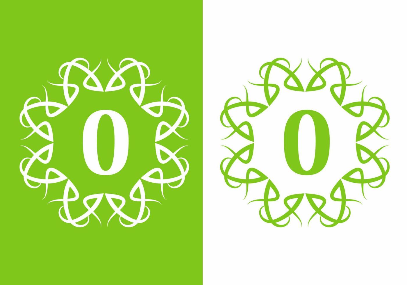 Green white of O initial letter in classic frame vector