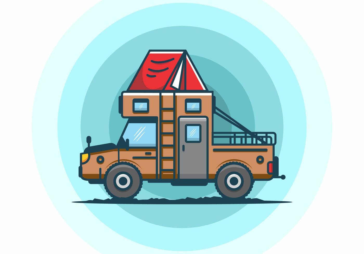 Colorful camping truck flat illustration vector