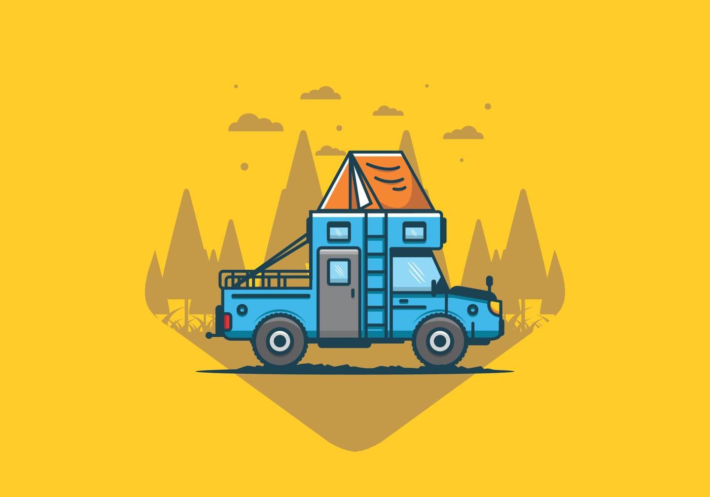 Colorful camping truck flat illustration vector