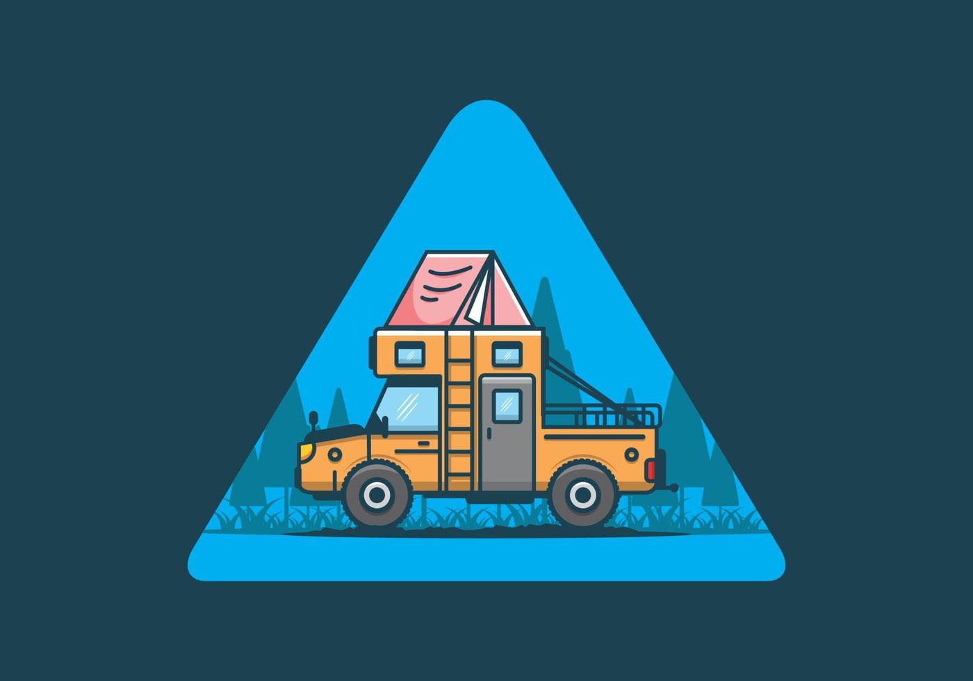 Colorful camping truck flat illustration vector