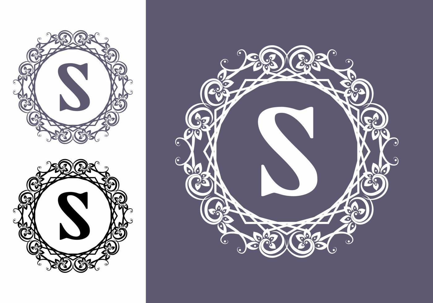 Grey white black of S initial letter in classic ornament frame vector