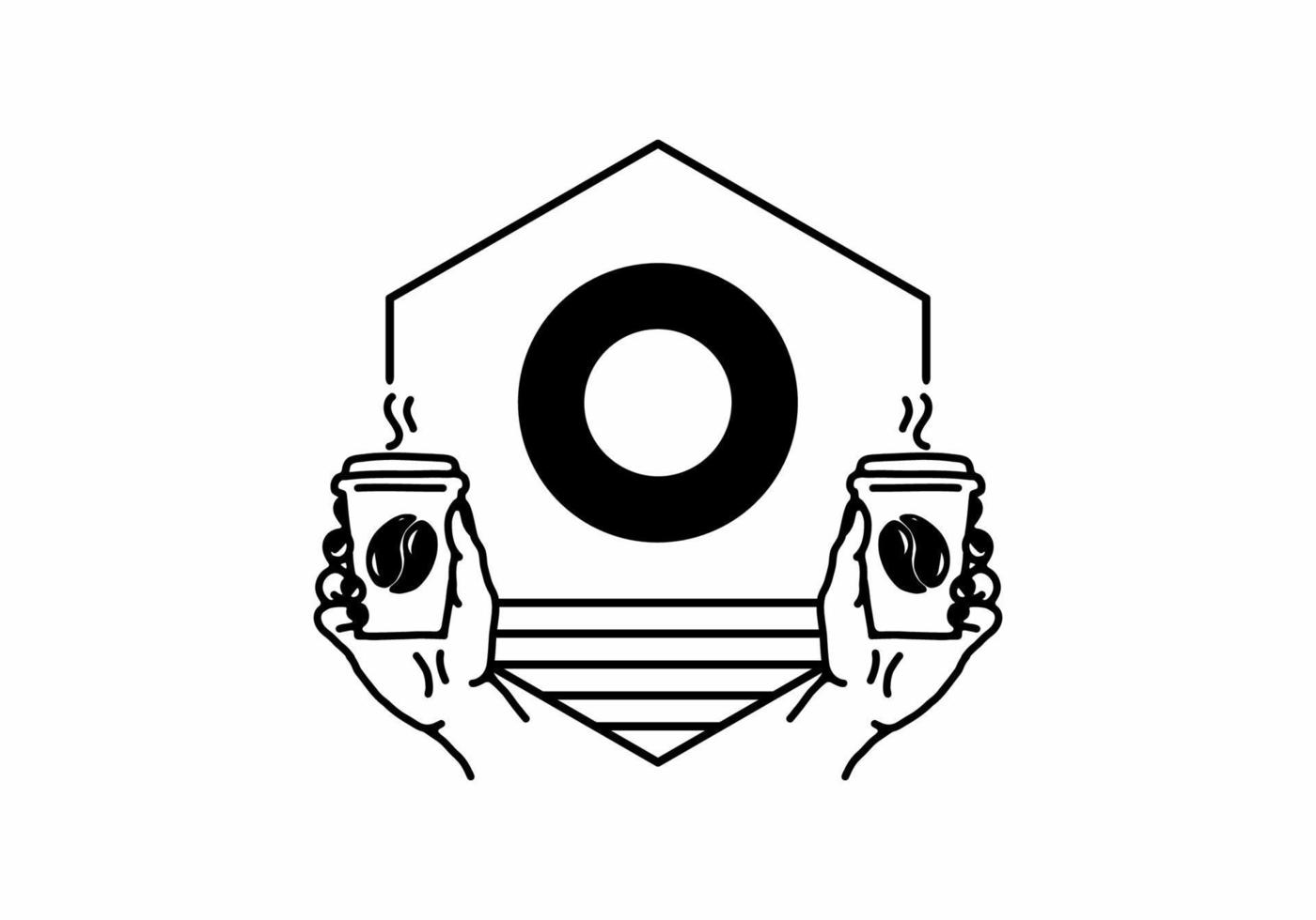 Hand holding a coffee cup line art with O initial letter vector