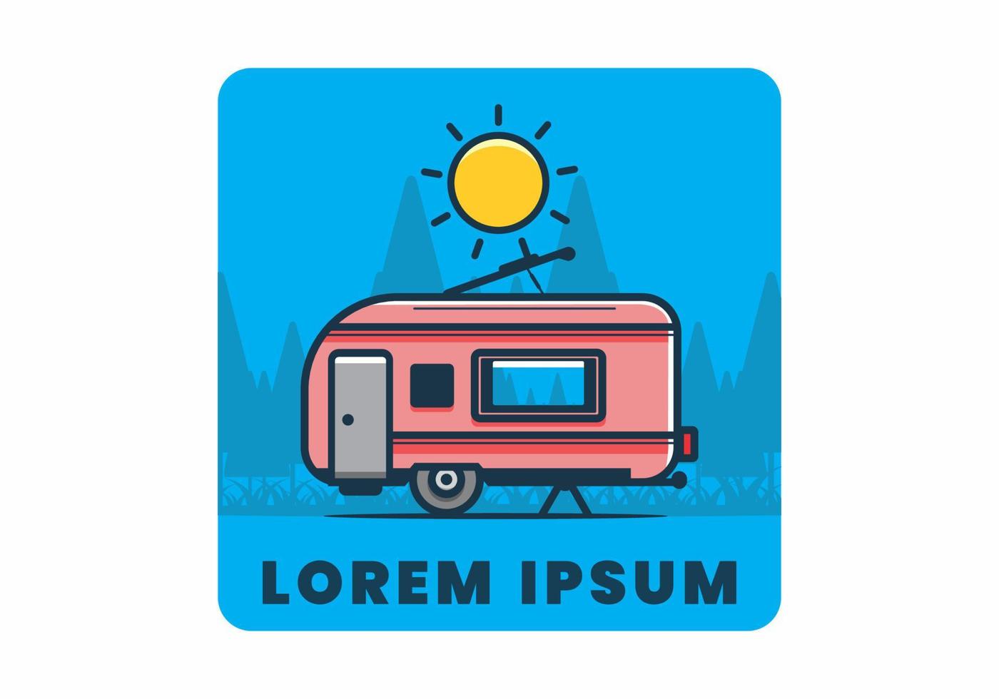 Camping with van flat illustration vector