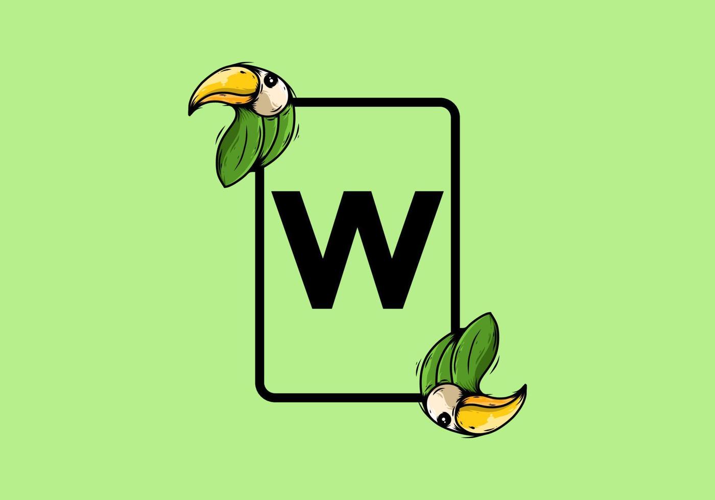 Green bird with W initial letter vector