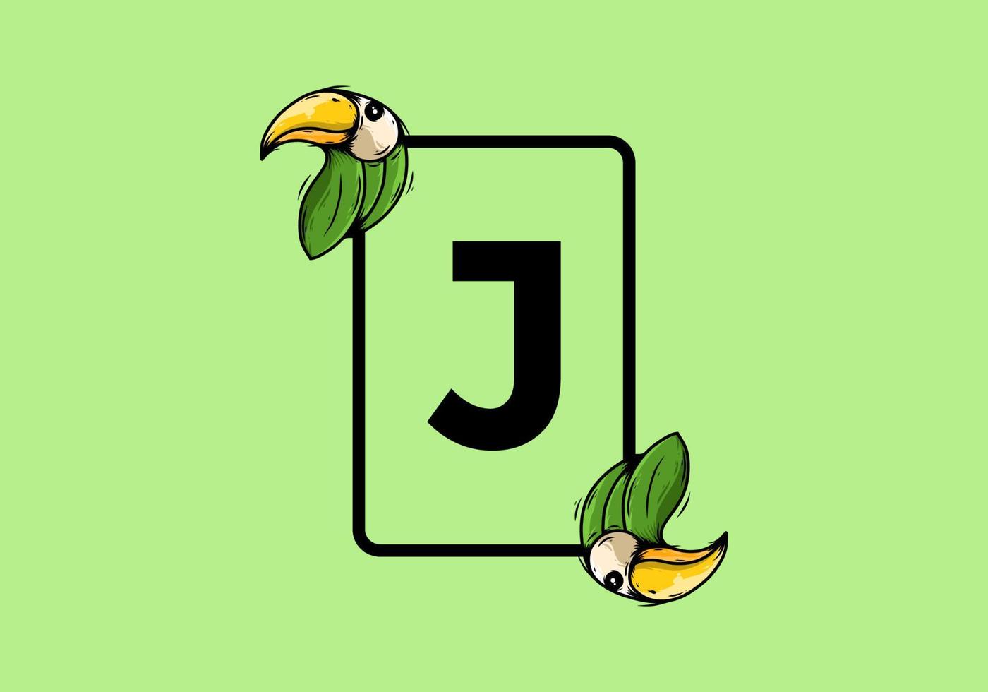 Green bird with J initial letter vector
