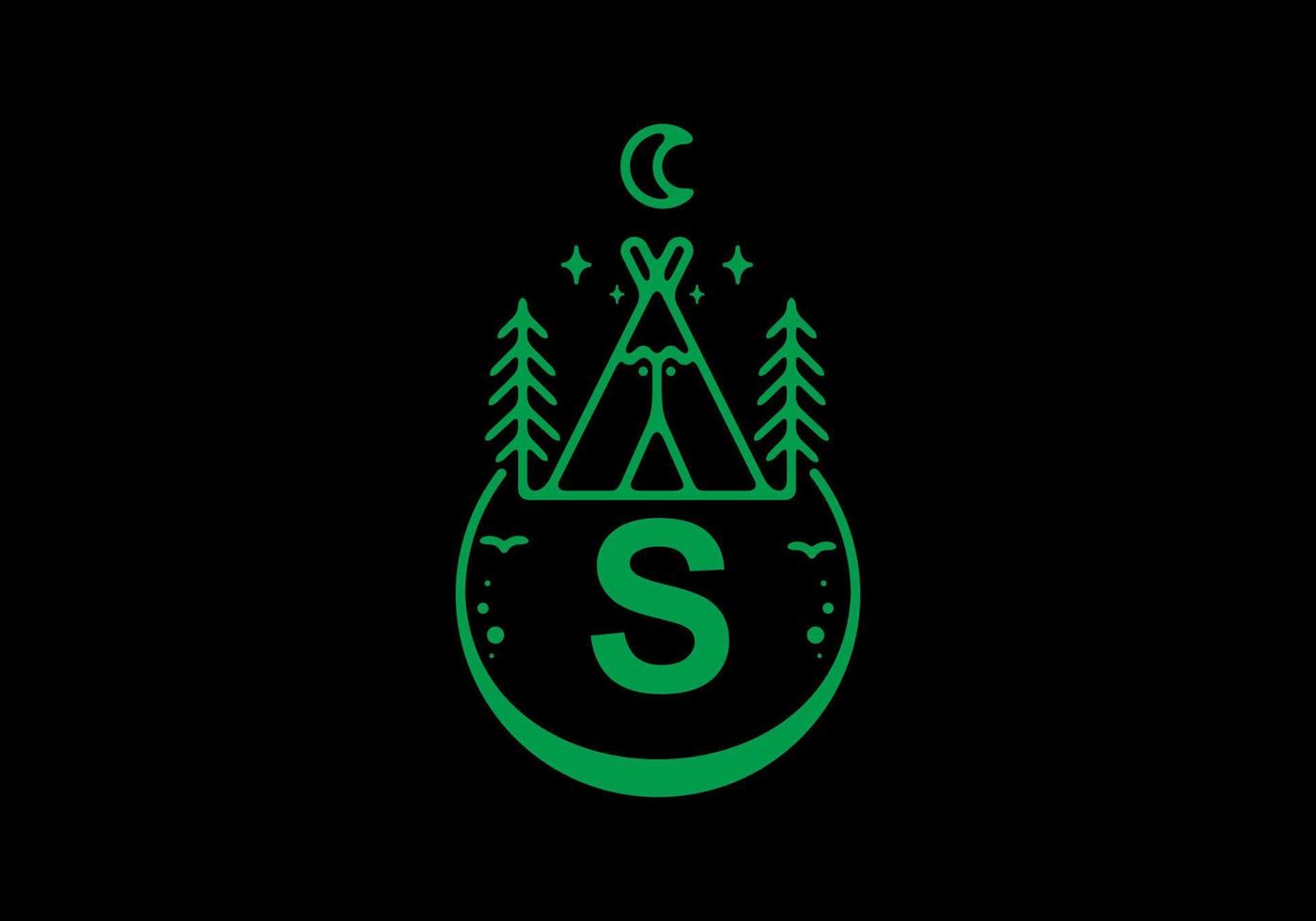 Green color of S initial letter in camping circle badge vector