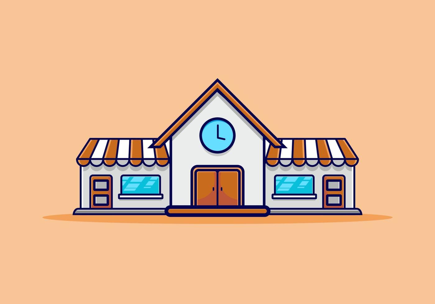 Grey orange big store building vector