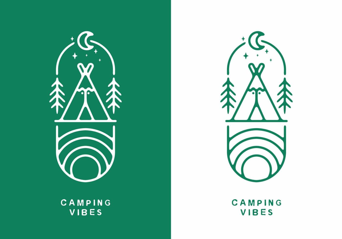 Green white line art of camping vibes vector