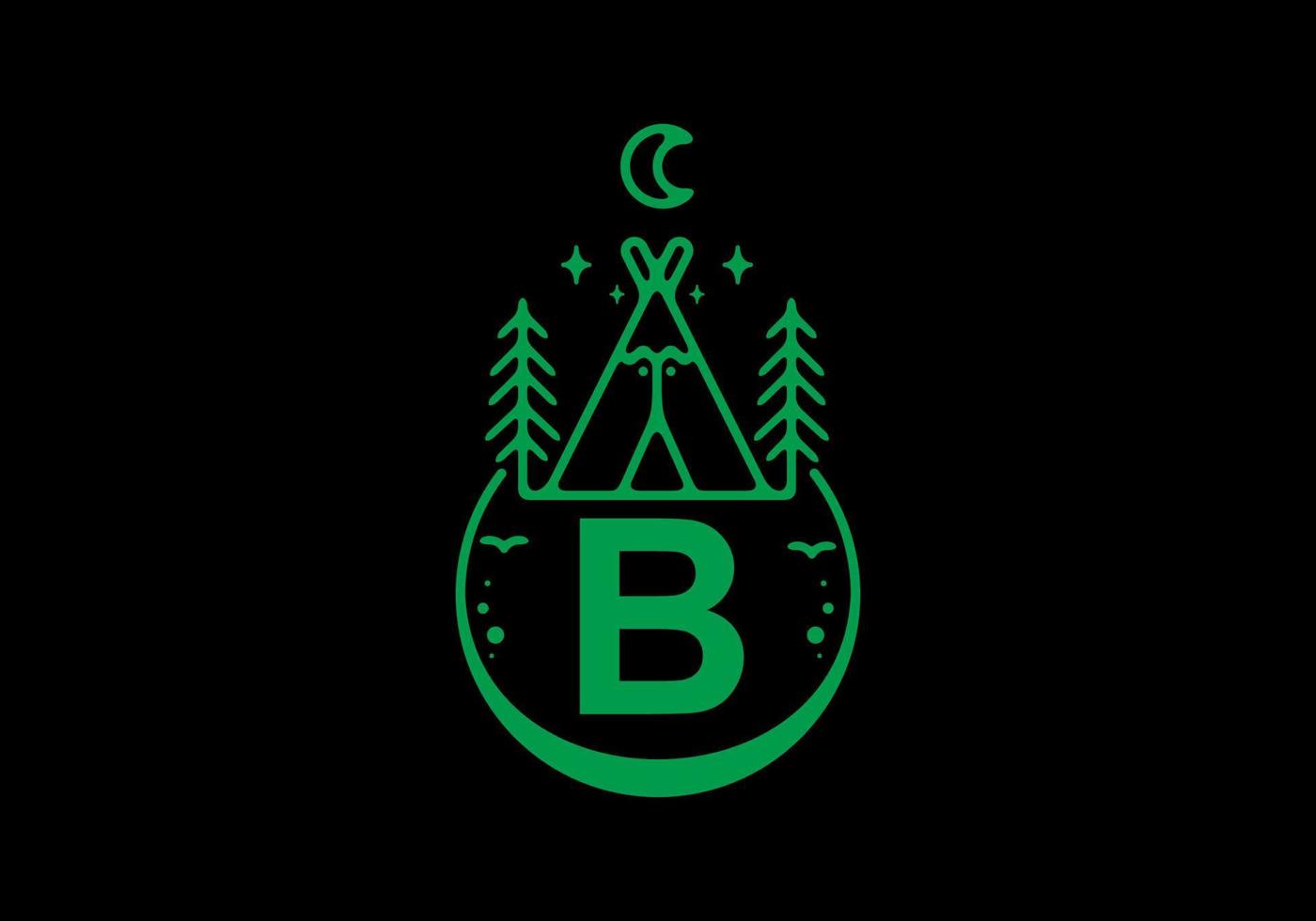 Green color of B initial letter in camping circle badge vector