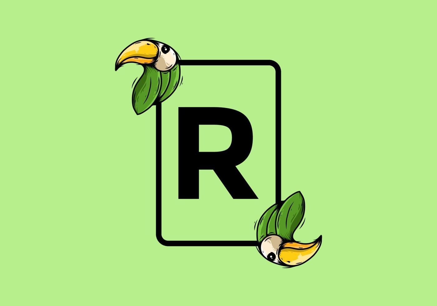 pájaro verde con letra inicial r vector