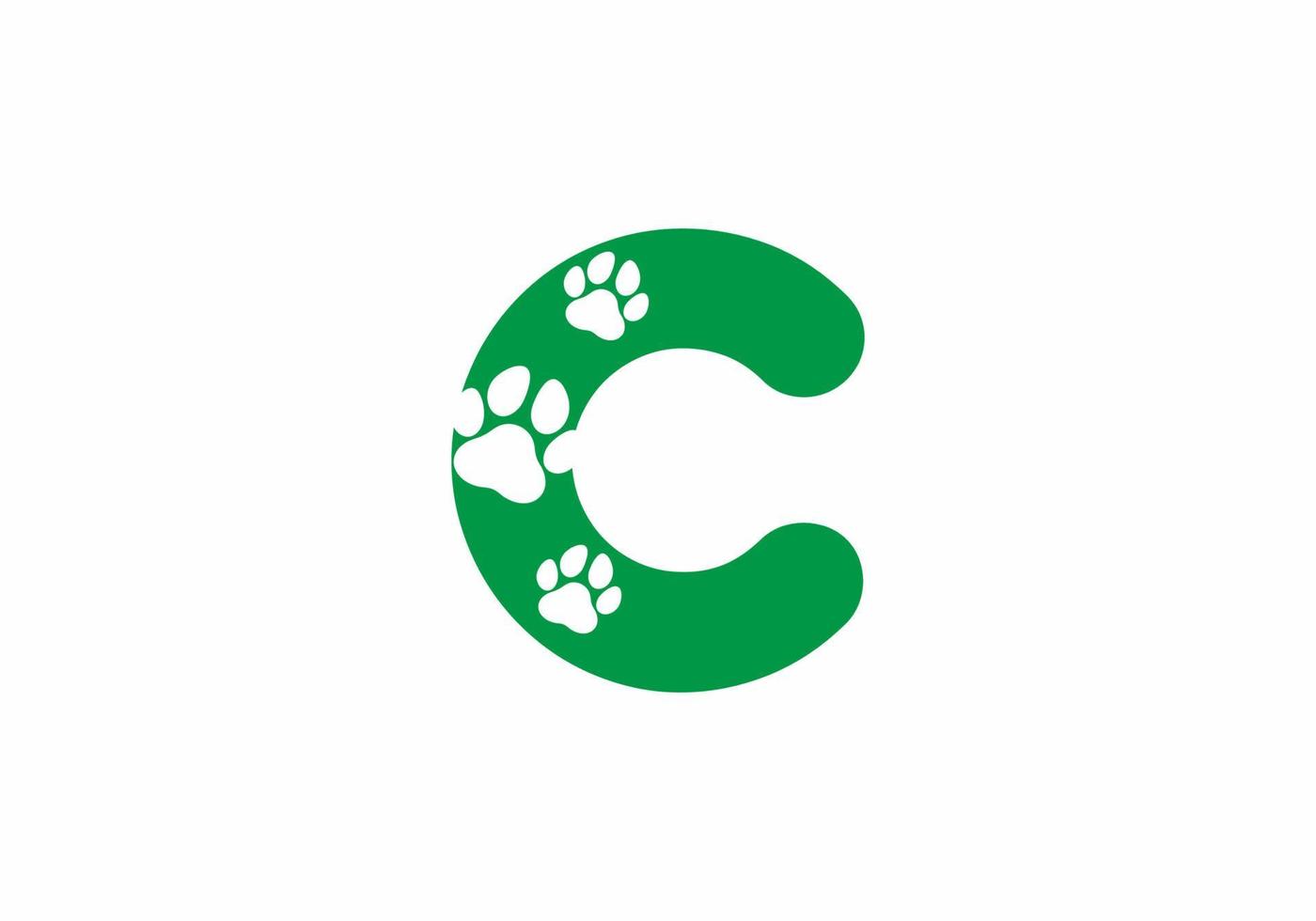 Green C initial letter with animal paw shape vector