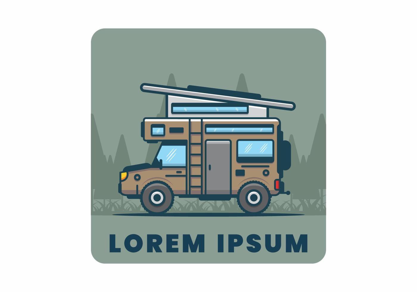 Camping with van flat illustration vector