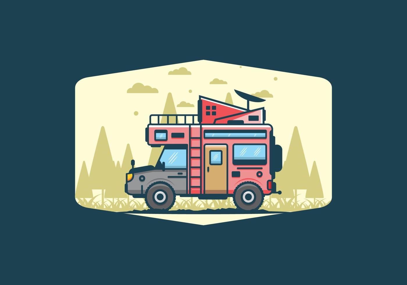 Strong big camper van camping illustration vector