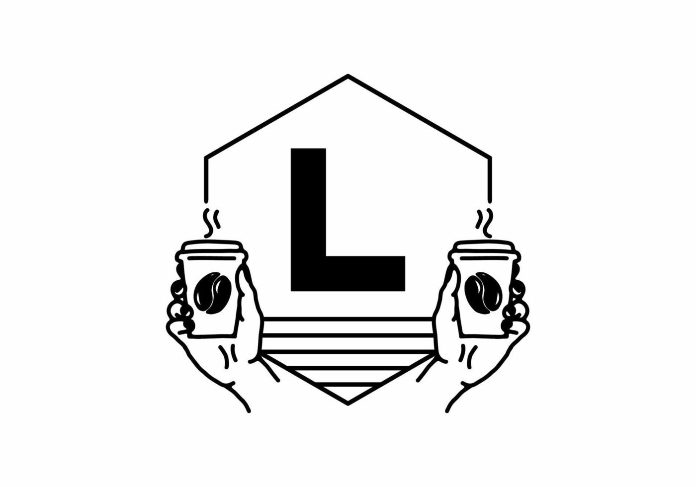 Hand holding a coffee cup line art with L initial letter vector