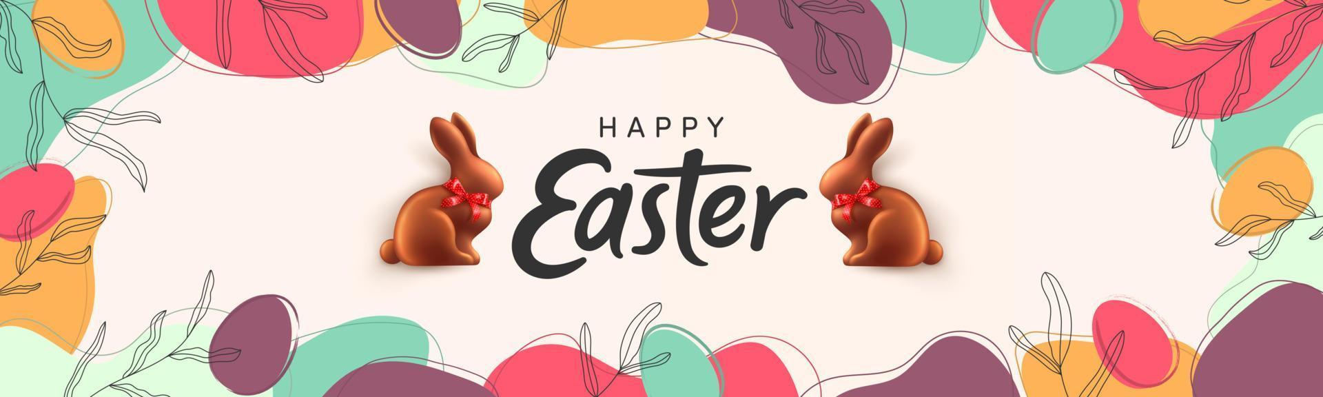 Easter poster and banner template with Chocolate bunny on modern minimal background style.Greetings and presents for Easter Day in.Promotion and shopping template for Easter vector