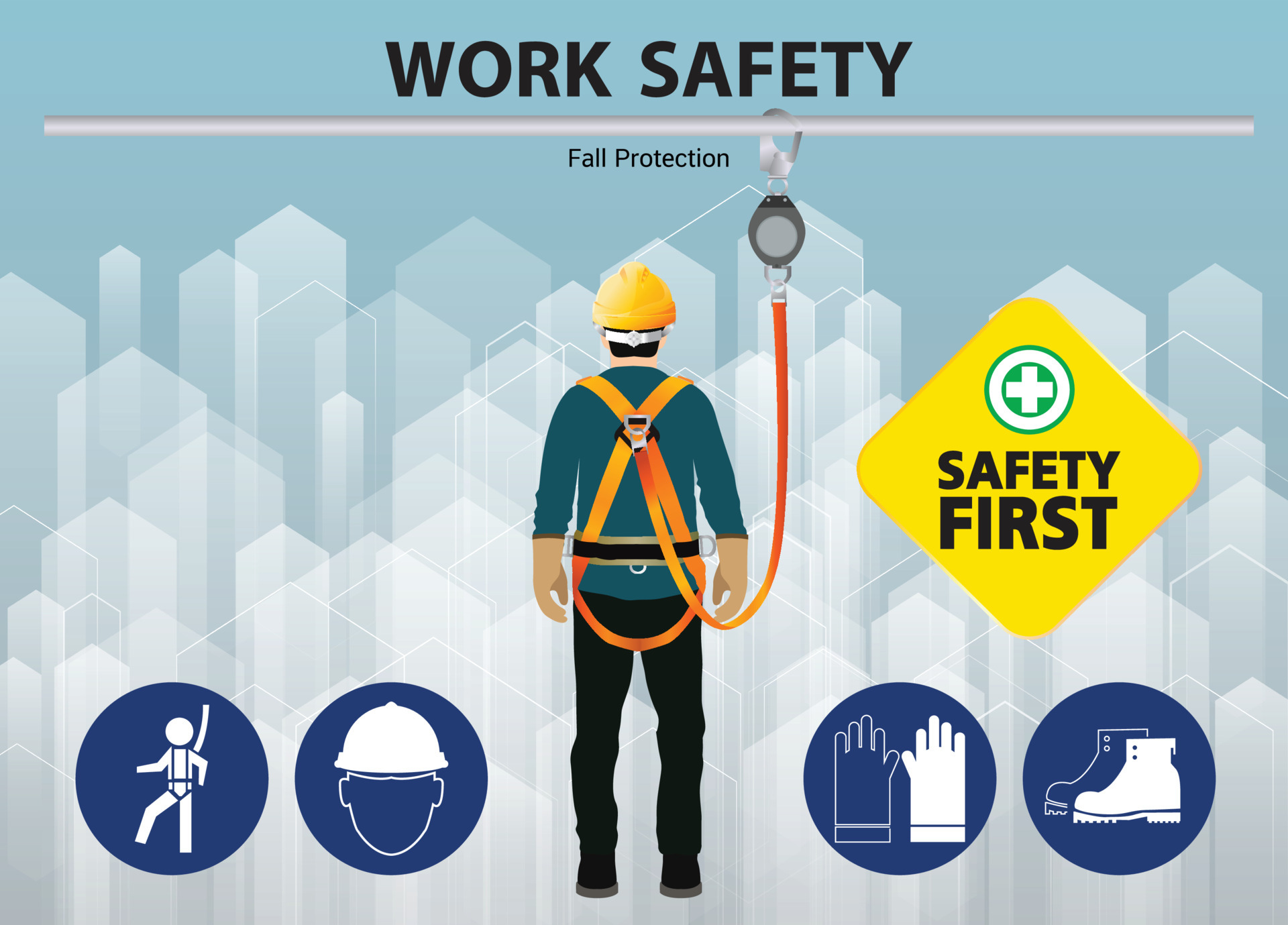 Fall Protection, Construction worker safety first, vector design 6925776  Vector Art at Vecteezy